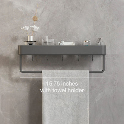 Adhesive Shower Caddy Organizer Gray Aluminum Wall Mount Storage Rack with Towel Bar 12 Inch Floating Shelf for Bathroom Toiletries Soap Sha