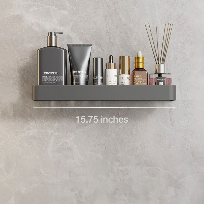 Adhesive Shower Caddy Organizer Gray Aluminum Wall Mount Storage Rack with Towel Bar 12 Inch Floating Shelf for Bathroom Toiletries Soap Sha