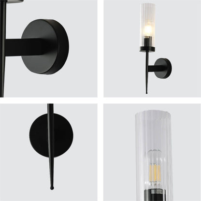 Textured Glass Wall Sconce with Steel Frame - Dimmable E27 Socket - 16 inch Height - Modern Art Deco Fixture for Hallways Bedrooms Living Sp