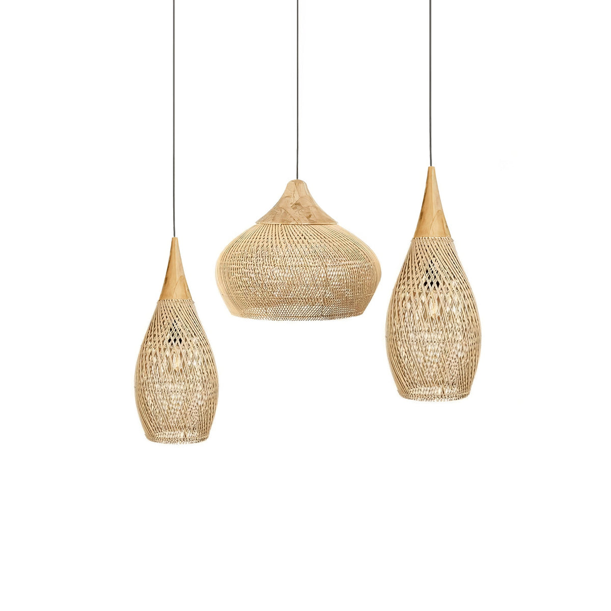 Handwoven Rattan Ceiling Light Fixture for Dining Room and Kitchen Island Over Table Adjustable Drop Natural Fiber Pendant Shade Wood Metal