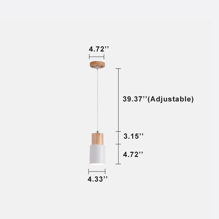 Hanging Ceiling Fixture Metal Wood Shade 4.3 Inch Diameter E26 Socket Adjustable Height Chain for Kitchen Island Dining Room Bar Café