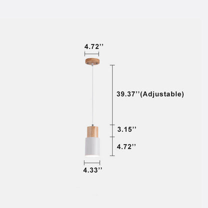 Nordic Macaron | Cylinder Pendant Light with Adjustable Height | Modern Wood & Metal Design for Minimalist Interiors