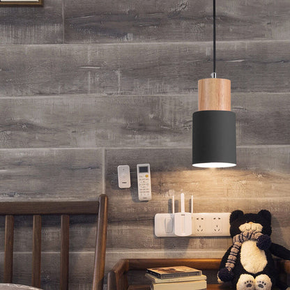 Hanging Ceiling Fixture Metal Wood Shade 4.3 Inch Diameter E26 Socket Adjustable Height Chain for Kitchen Island Dining Room Bar Café