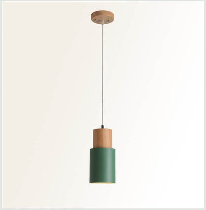 Wood Cylinder Hanging Light Fixture with Adjustable Cable for Kitchen Island Dining Room Overhead Task Lighting Modern Scandinavian Minimal