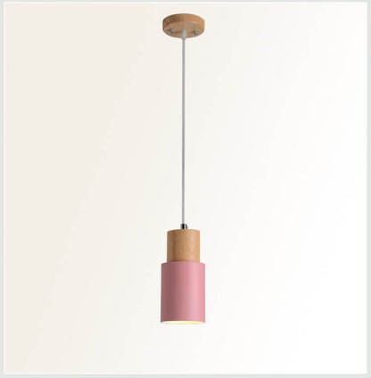 Wood Cylinder Hanging Light Fixture with Adjustable Cable for Kitchen Island Dining Room Overhead Task Lighting Modern Scandinavian Minimal