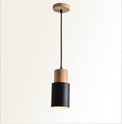 Wood Cylinder Hanging Light Fixture with Adjustable Cable for Kitchen Island Dining Room Overhead Task Lighting Modern Scandinavian Minimal