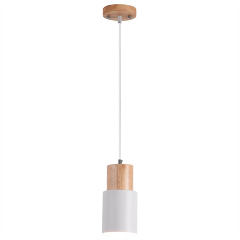 Wood Cylinder Hanging Light Fixture with Adjustable Cable for Kitchen Island Dining Room Overhead Task Lighting Modern Scandinavian Minimal