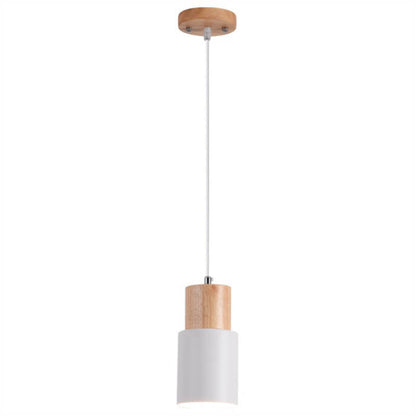 Wood Cylinder Hanging Light Fixture with Adjustable Cable for Kitchen Island Dining Room Overhead Task Lighting Modern Scandinavian Minimal