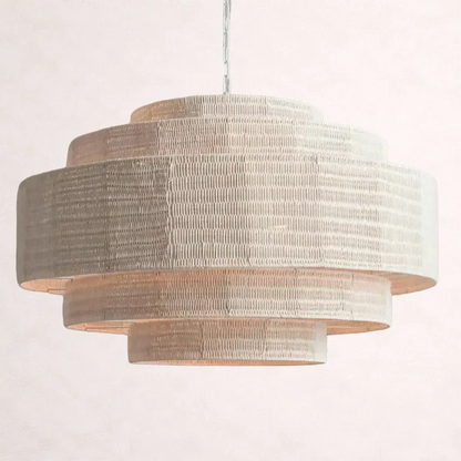 Woven Rattan Ceiling Chandelier with Layered Dome Shade – 28 or 40 Inch Natural Boho Pendant Light for Dining Room, Bedroom, Living Room