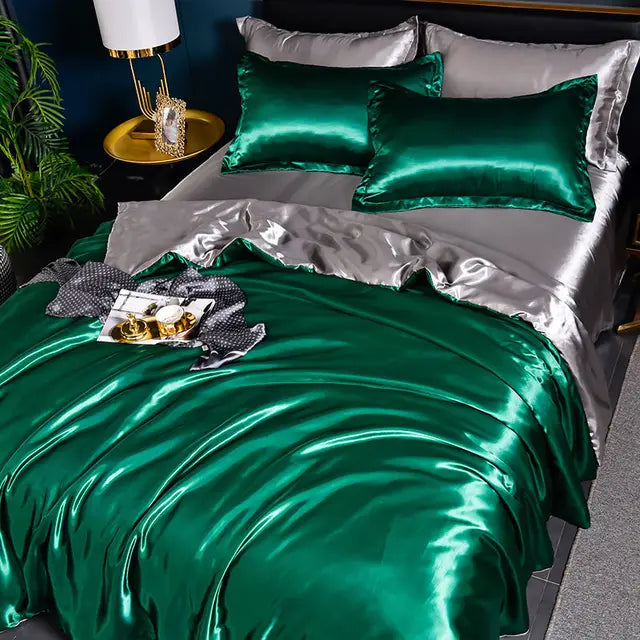 Satin Duvet Cover Set with Pillowcases Smooth Silky Bedding Full Queen King for Bedroom Decor Soft Luxury Comforter Cover Machine Washable