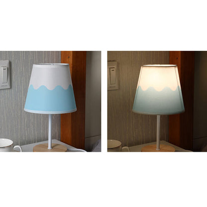 Wood Accent LED Table Lamp with Fabric Shade – USB Powered for Bedroom, Nightstand & Living Room
