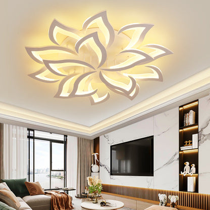 LED Flush Mount Light Fixture with Floral Layered Design for Bedroom, Entryway & Living Spaces | 22 in Black Metal Modern Low Profile Ambien