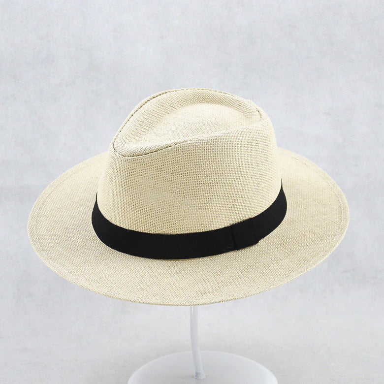 UPF 50+ Straw Fedora Hat with Wired Brim and Leather Band for Men & Women