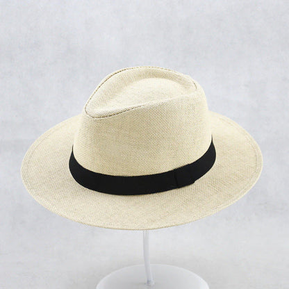 UPF 50+ Straw Fedora Hat with Wired Brim and Leather Band for Men & Women