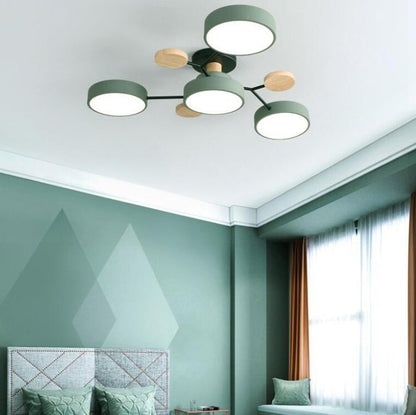 Scandinavian Ceiling Light Fixture 35 in Dimmable LED Flush Mount Wood Iron Acrylic for Bedroom Living Room Kitchen Dining Room Modern Minim