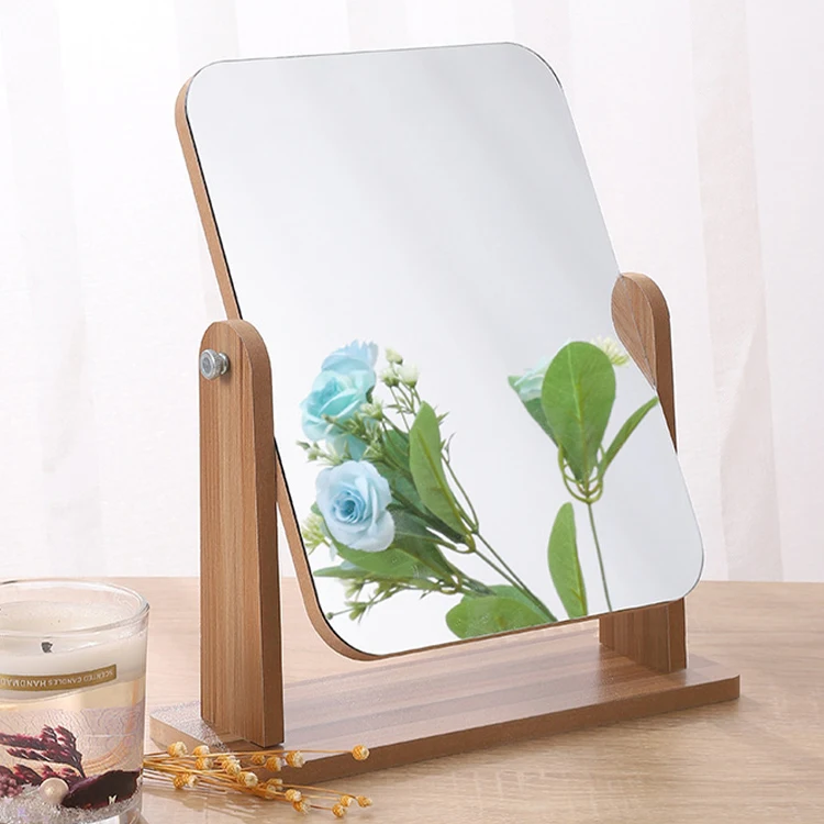 Rylan Desk Mirror - Wood Frame, 360 Degree Rotation