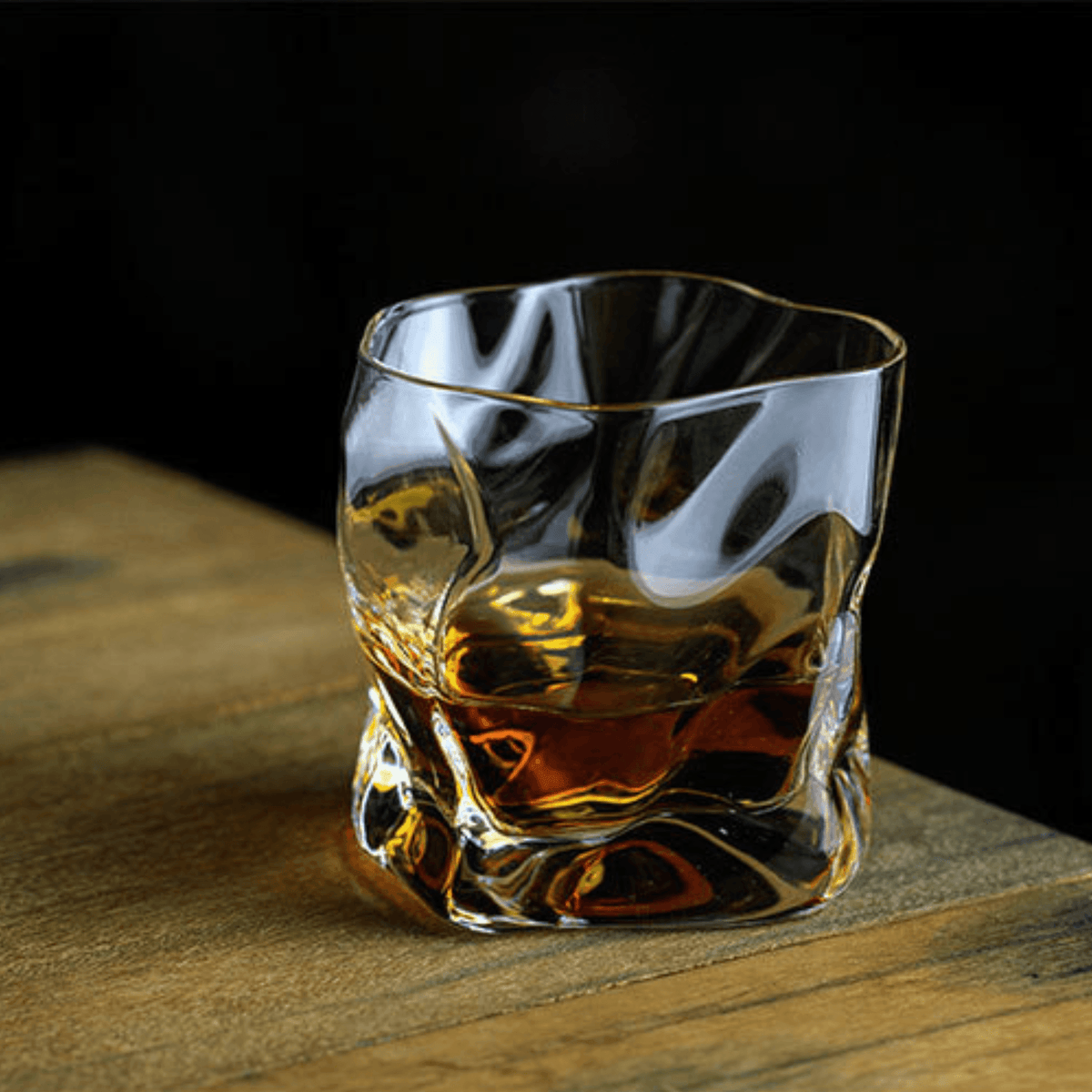 Hand-Cut Crystal Rocks Glass with Textured Facets for Bourbon Scotch & Spirits in Wood Box for Collectors