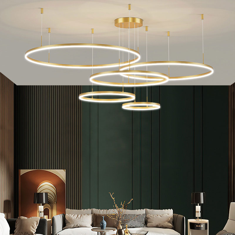 Multi-Ring LED Ceiling Light Fixture Adjustable Height Metal & Acrylic for Dining Rooms Living Spaces Bedrooms Contemporary Overhead Hanging
