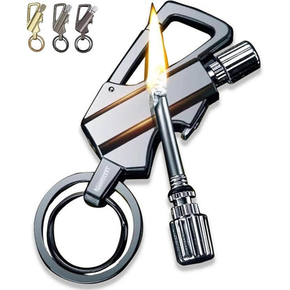 Refillable Fire Starter Keychain Bottle Opener Zinc Alloy 3.5 Inches Waterproof Windproof EDC Lighter Black Silver Gold for Camping Hiking S