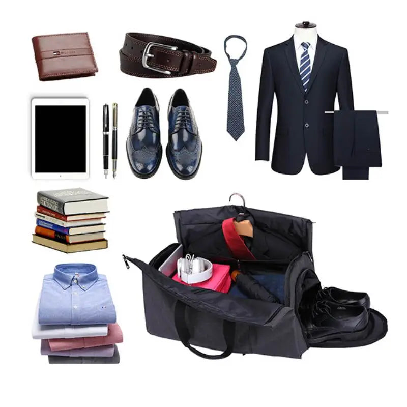 Convertible Garment Duffel Bag with Shoe Compartment for Business Travel & Weekends, Hanging Suit Carrier