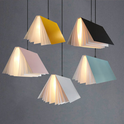 Hardwired Ceiling Pendant Fixture with Open-Book Shade in PVC & Metal for Living Room, Bedroom, Home Office, Reading Nook