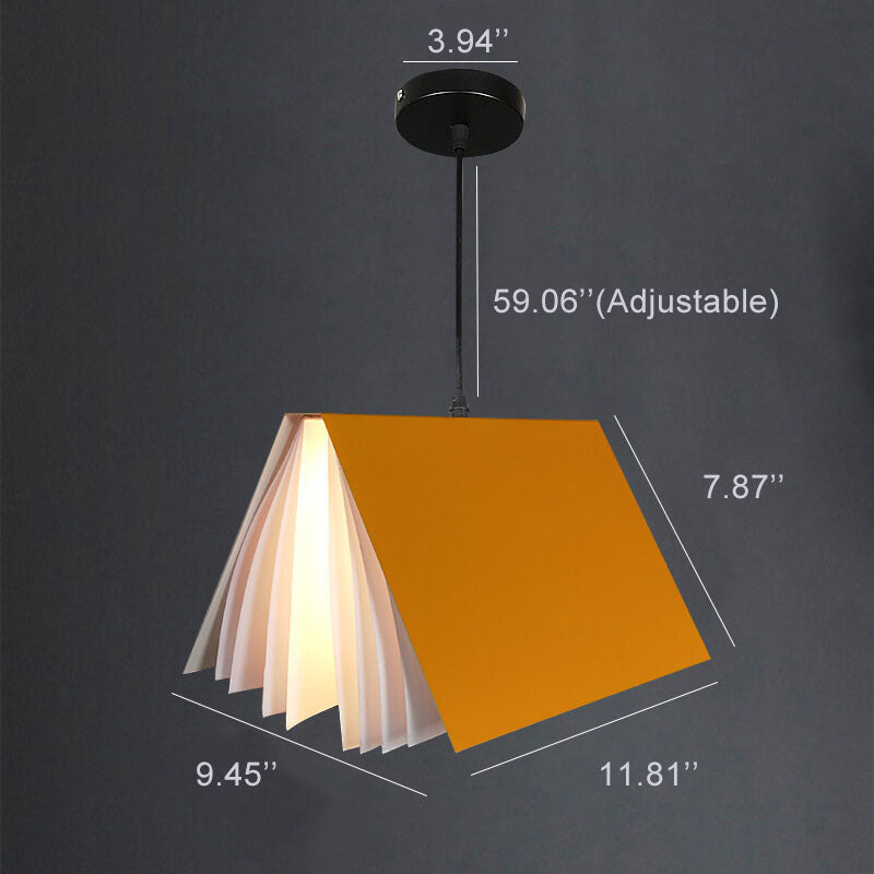 Hardwired Ceiling Pendant Fixture with Open-Book Shade in PVC & Metal for Living Room, Bedroom, Home Office, Reading Nook