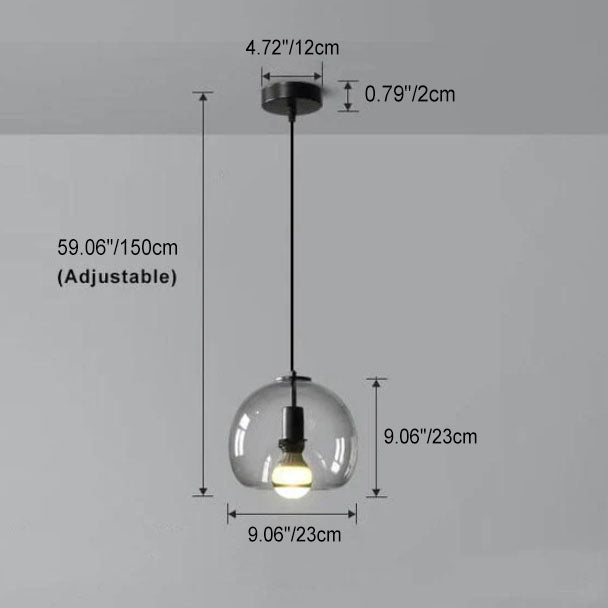 Hand-Blown Gray Glass Dome Ceiling Fixture for Dining Room & Kitchen | Modern Single-Bulb Hanging Lamp | UL-Listed Adjustable Cord Light