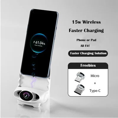 15W Fast Wireless Charging Stand with Portrait & Landscape Support for iPhone & Android Smartphones | Desk Phone Holder & Charger