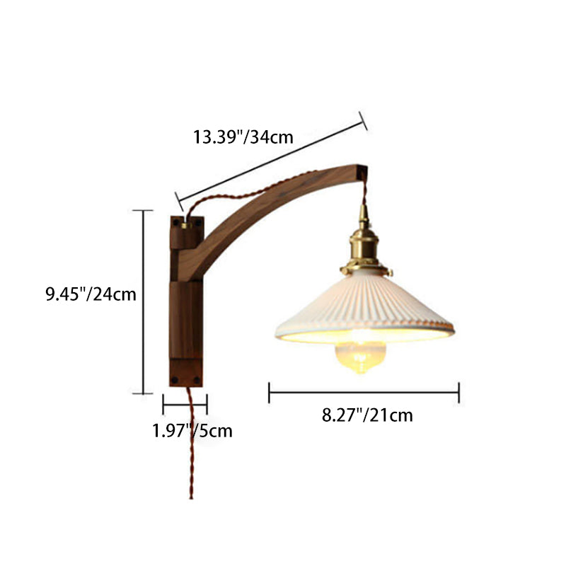 Articulating Wood Arm Wall Sconce with Ribbed Glass Shade – Adjustable Bedside Reading Light for Modern & Japandi Bedroom, Hallway, Living R