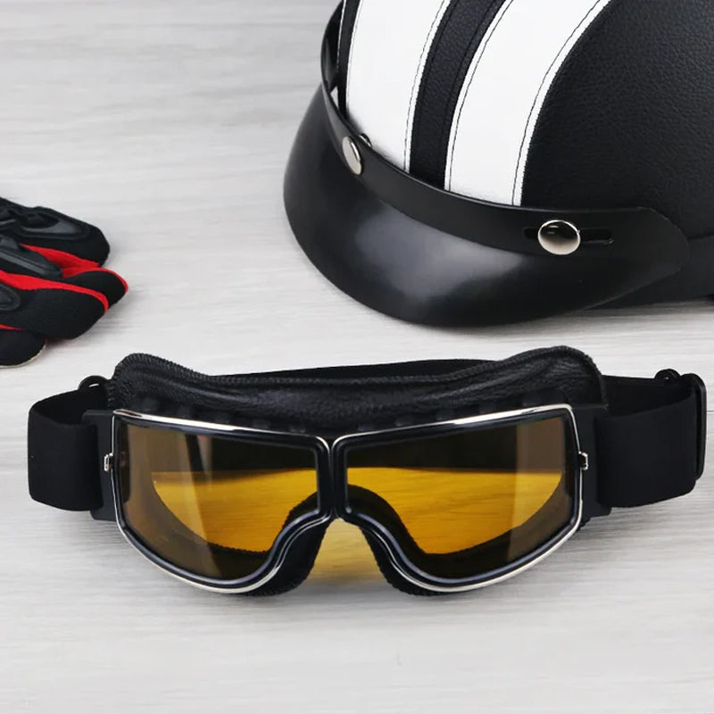 Retro Motorcycle Goggles with Adjustable Strap, UV Protection & Impact-Resistant Polycarbonate Lens for Riding, Cycling & Outdoor Use