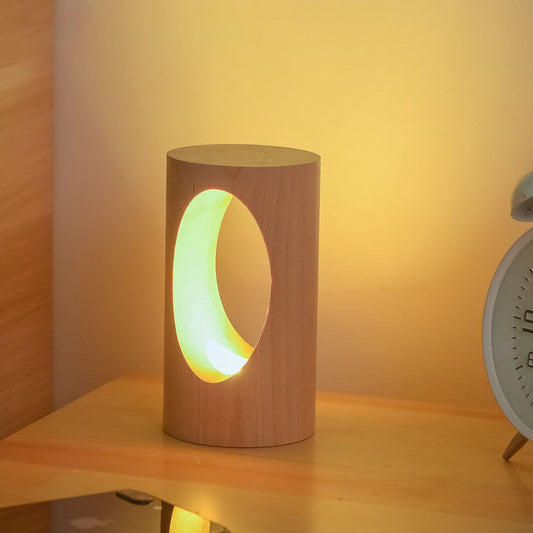 Wooden Column LED Desk Lamp with USB Power, Warm White Light for Bedroom & Office, Modern Japanese-Style Accent Light