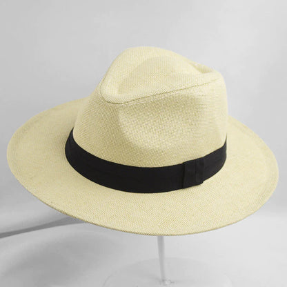 UPF 50+ Straw Fedora Hat with Wired Brim and Leather Band for Men & Women