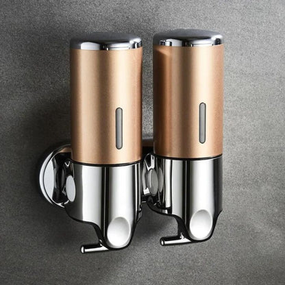 Wall Mount Soap Dispenser with Push Pump - Stainless Steel Liquid Holder for Shampoo, Lotion & Hand Wash in Bathroom, Kitchen, Shower