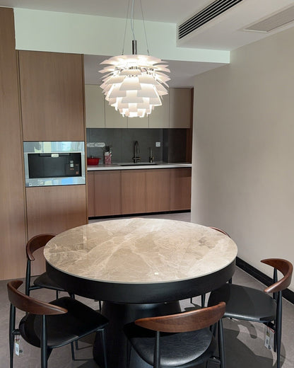 Sculptural Metal Shade Hanging Fixture 20 in Adjustable Height Overhead Lighting for Dining Room Kitchen Island Entryway Warm Glow Installat