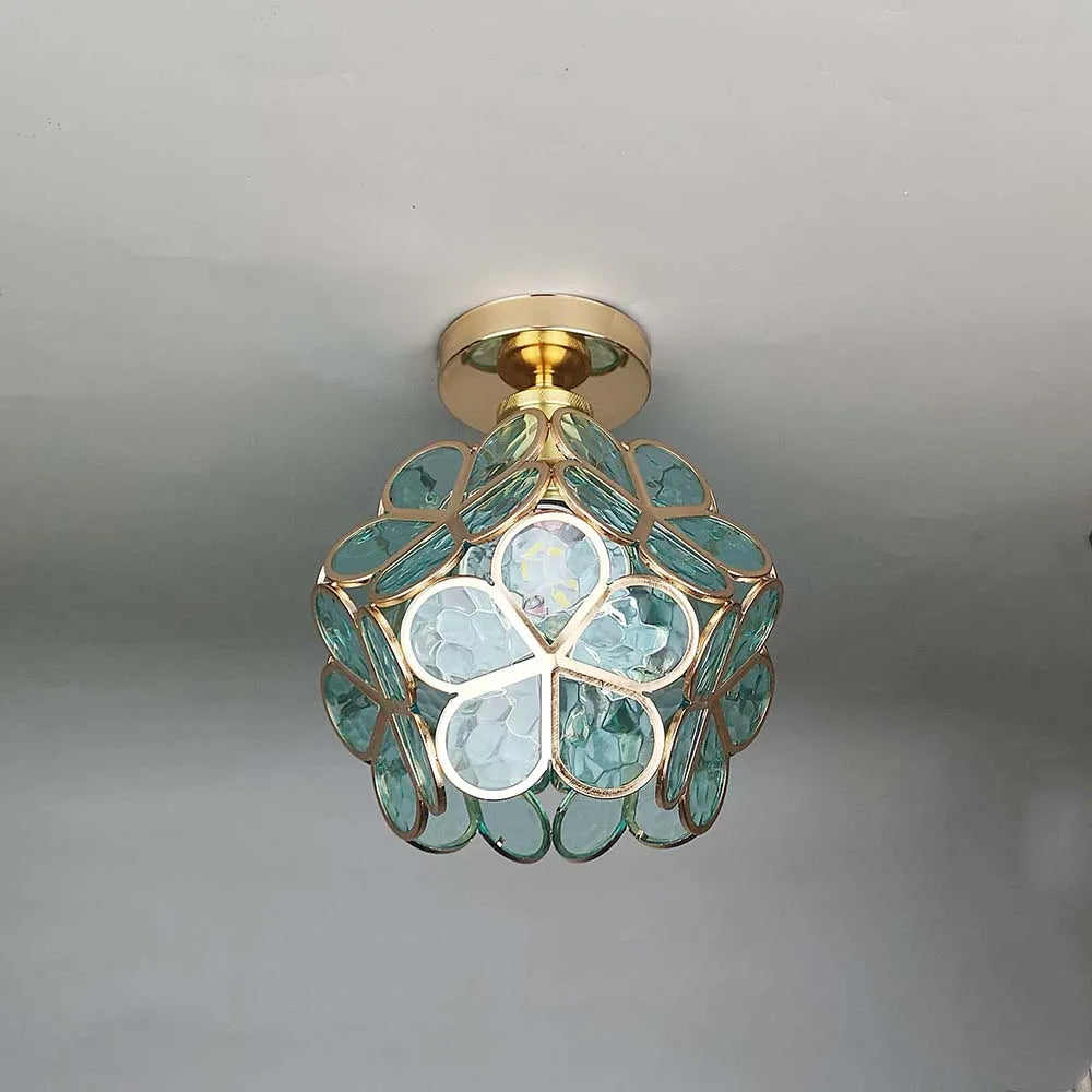 Acrylic Flush Mount Ceiling Light 8 in Gold Floral Fixture Bedroom Hallway Living Room Compact Small Space Decorative E26 Base Warm Glow
