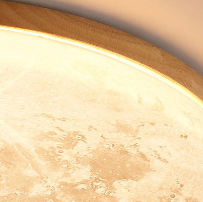 Round Wood Ceiling Light 15 in LED Flush Mount Fixture 24W 2400lm for Bedroom Living Room Hallway Modern Lighting