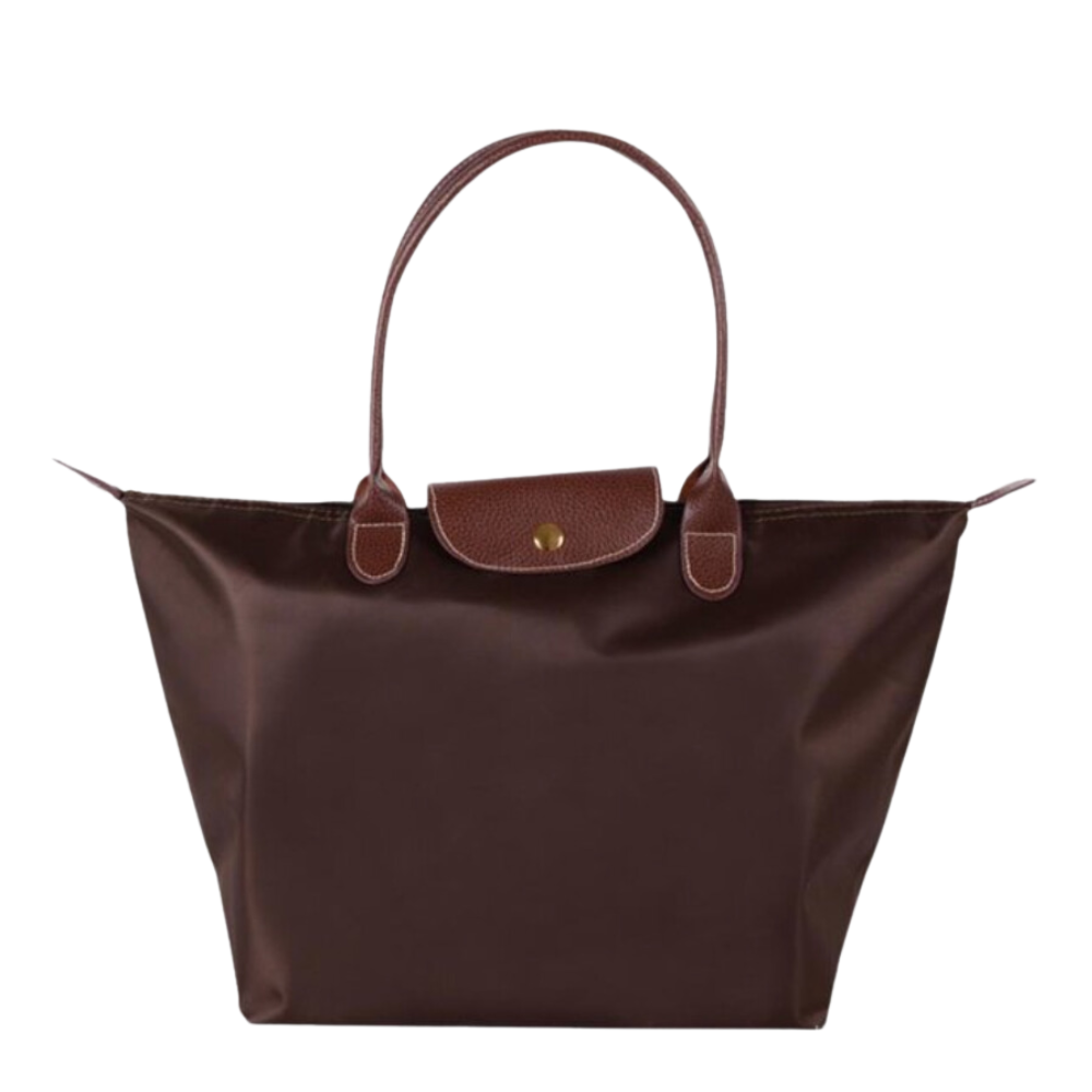 Water-Resistant Nylon Tote Bag with Leather Accents – Spacious Carryall for Work, Travel & Errands