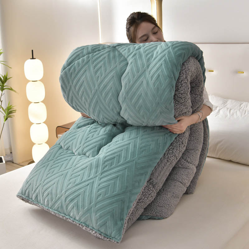 Sherpa Fleece Throw Blanket Quilted Winter Bedspread Soft Plush Heavyweight Comforter for Bed Couch Sofa Twin Full Queen King