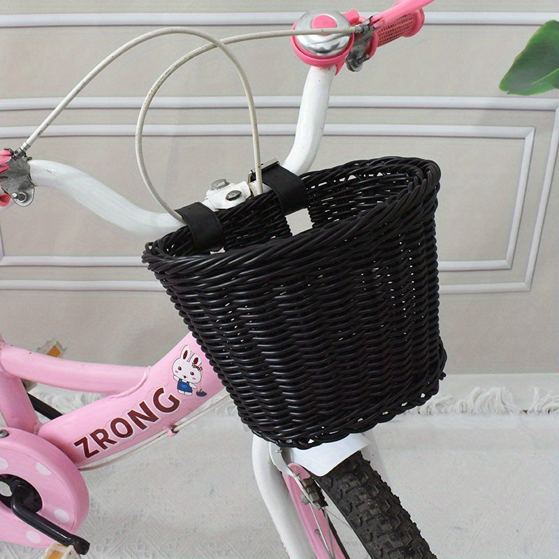 Kids Bike Basket Woven Plastic Wicker Front or Rear Mount for Boys Girls Bicycle Storage Handlebar Carrier