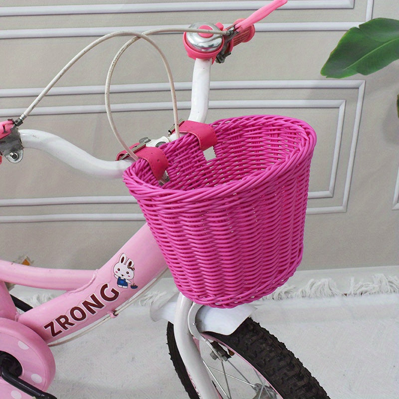 Kids Bike Basket Woven Plastic Wicker Front or Rear Mount for Boys Girls Bicycle Storage Handlebar Carrier