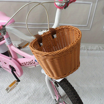 Kids Bike Basket Woven Plastic Wicker Front or Rear Mount for Boys Girls Bicycle Storage Handlebar Carrier