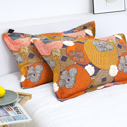 Reversible Cotton Gauze Quilt with Persimmon Pattern - Lightweight Summer Blanket for Bed, Sofa & Travel - Queen, King & Full Sizes