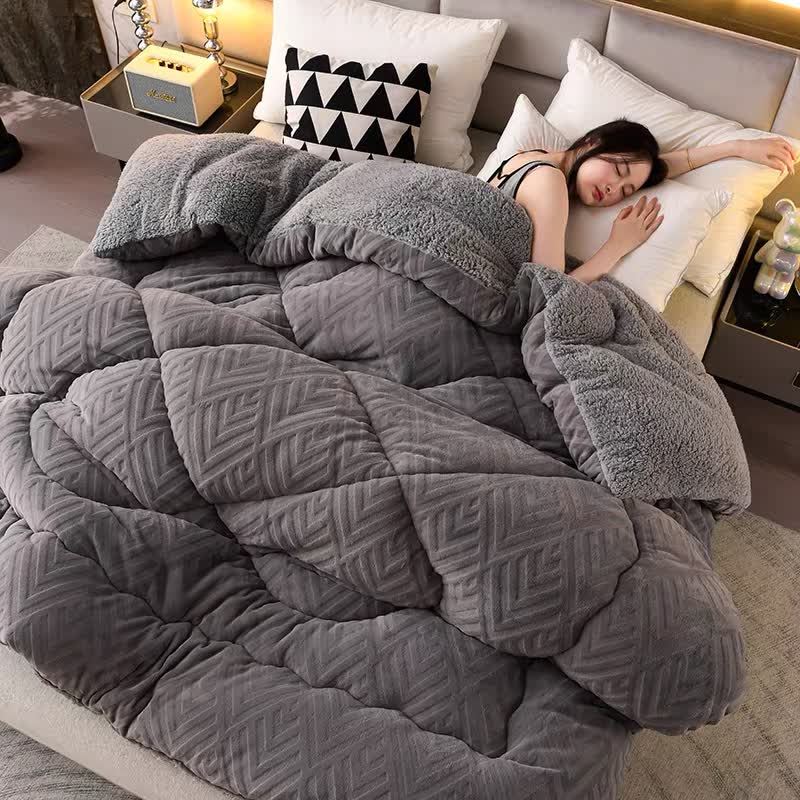 Sherpa Fleece Throw Blanket Quilted Winter Bedspread Soft Plush Heavyweight Comforter for Bed Couch Sofa Twin Full Queen King
