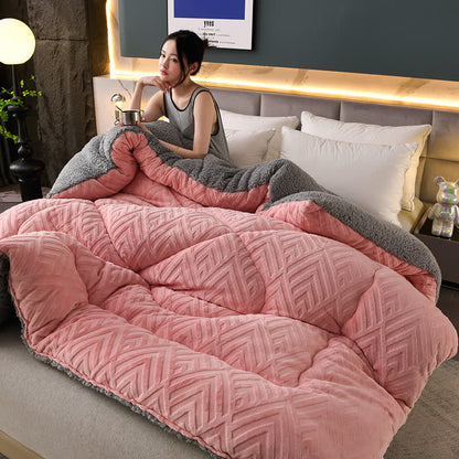 Sherpa Fleece Throw Blanket Quilted Winter Bedspread Soft Plush Heavyweight Comforter for Bed Couch Sofa Twin Full Queen King