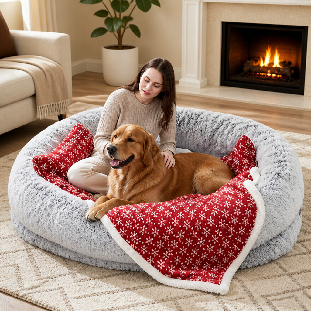 Ortekor Orthopedic & Washable Faux Fur Human Dog Bed (Detachable Cover)