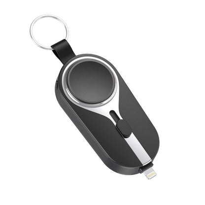 Clip-On Portable Power Bank with Wireless Charging Pad for Smartphones and Smartwatches, Lightweight Keychain Battery Pack with Carabiner At