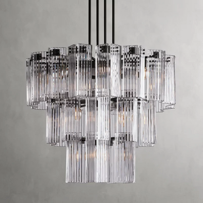 Circular Glass Panel Statement Chandelier 38-60 Inch Multi-Light Fixture for Dining Room Foyer High Ceiling Steel Frame Hanging Light