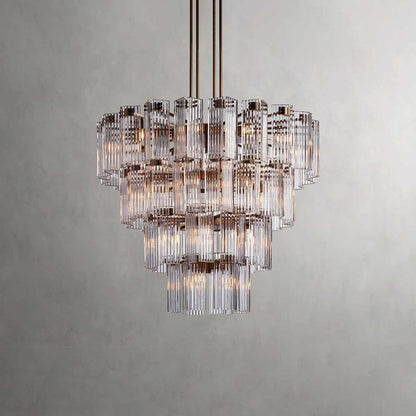 Circular Glass Panel Statement Chandelier 38-60 Inch Multi-Light Fixture for Dining Room Foyer High Ceiling Steel Frame Hanging Light