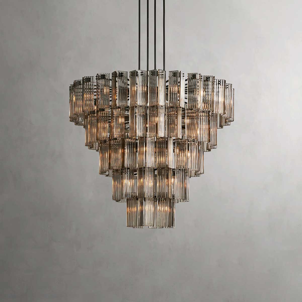 Circular Glass Panel Statement Chandelier 38-60 Inch Multi-Light Fixture for Dining Room Foyer High Ceiling Steel Frame Hanging Light
