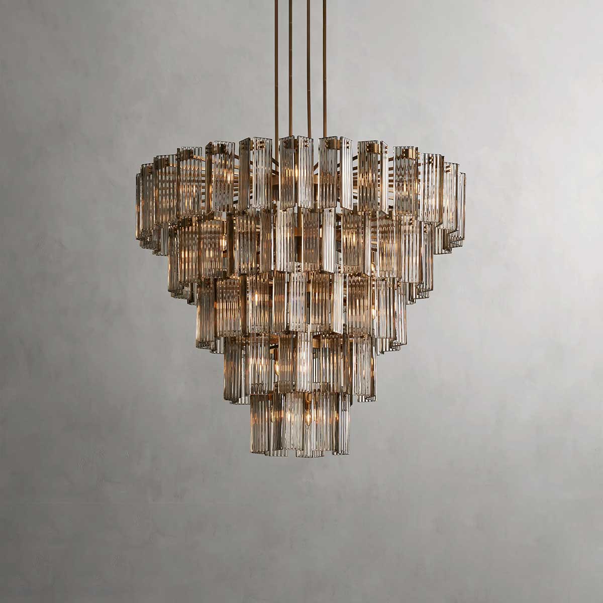Circular Glass Panel Statement Chandelier 38-60 Inch Multi-Light Fixture for Dining Room Foyer High Ceiling Steel Frame Hanging Light